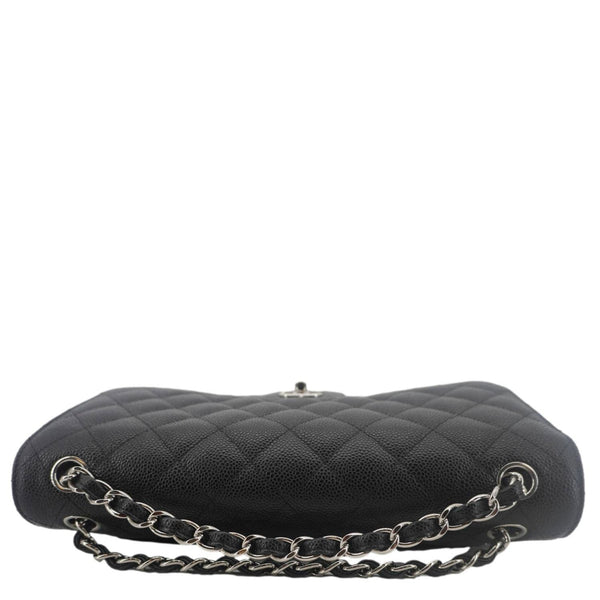 CHANEL Classic Double Flap Jumbo Quilted Caviar Leather Crossbody Bag Black