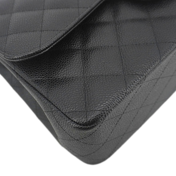 CHANEL Classic Double Flap Jumbo Quilted Caviar Leather Crossbody Bag Black