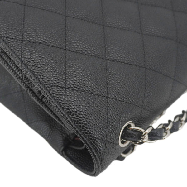 CHANEL Classic Double Flap Jumbo Quilted Caviar Leather Crossbody Bag Black