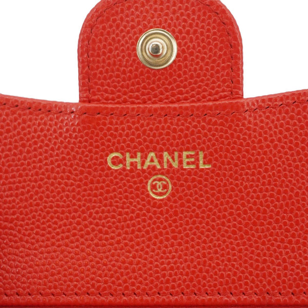 CHANEL Chevron Caviar Leather Compact Wallet Red
