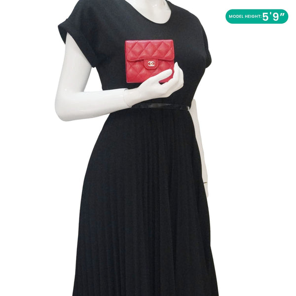 CHANEL Chevron Caviar Leather Compact Wallet Red