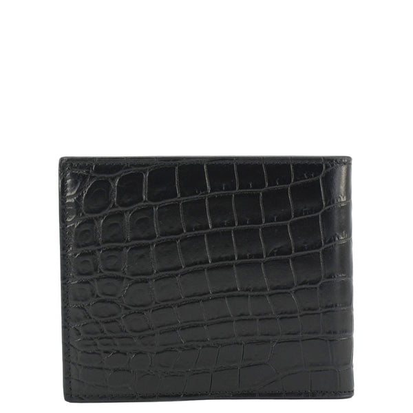 YVES SAINT LAURENT Crocodile Print Leather Billfold Wallet Black