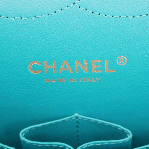 CHANEL Classic Double Flap Jumbo Quilted Caviar Leather Shoulder Bag Turquoise