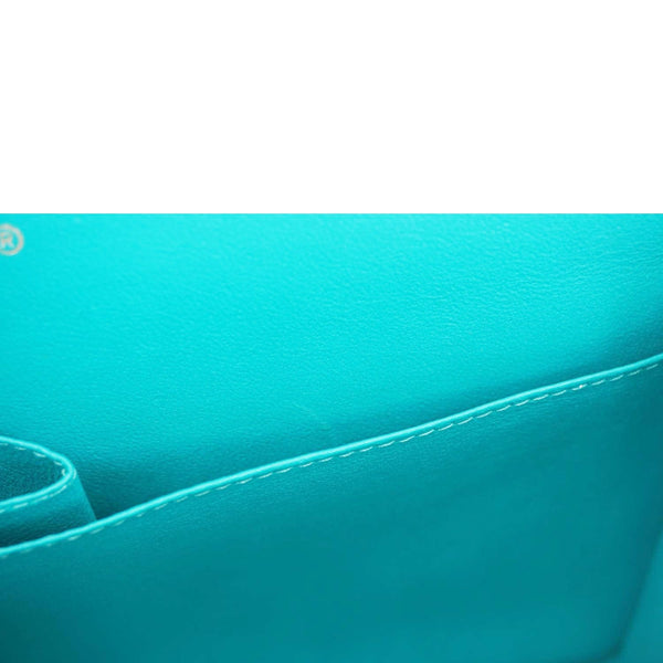 CHANEL Classic Double Flap Jumbo Quilted Caviar Leather Shoulder Bag Turquoise