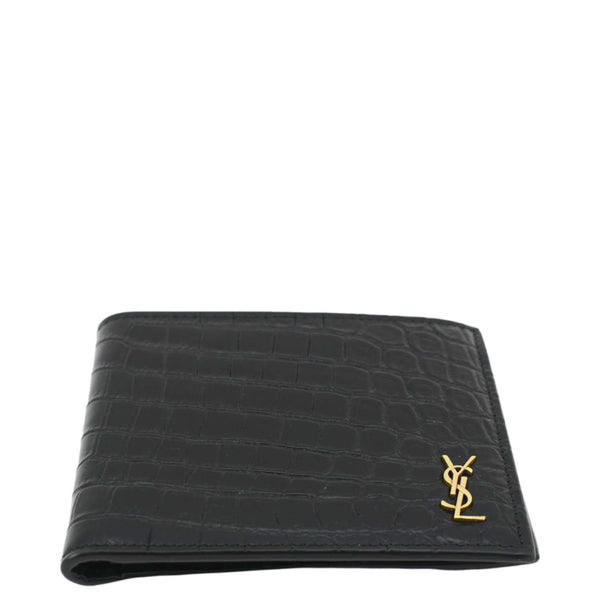 YVES SAINT LAURENT Crocodile Print Leather Billfold Wallet Black