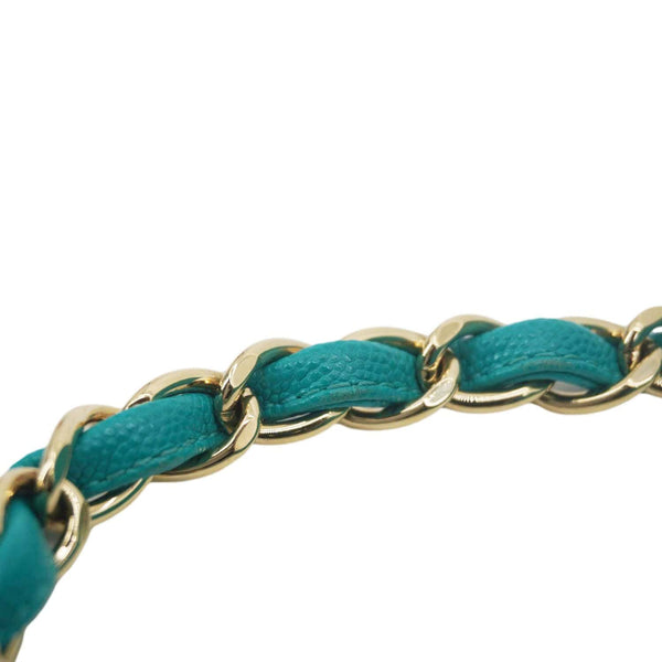 CHANEL Classic Double Flap Jumbo Quilted Caviar Leather Shoulder Bag Turquoise