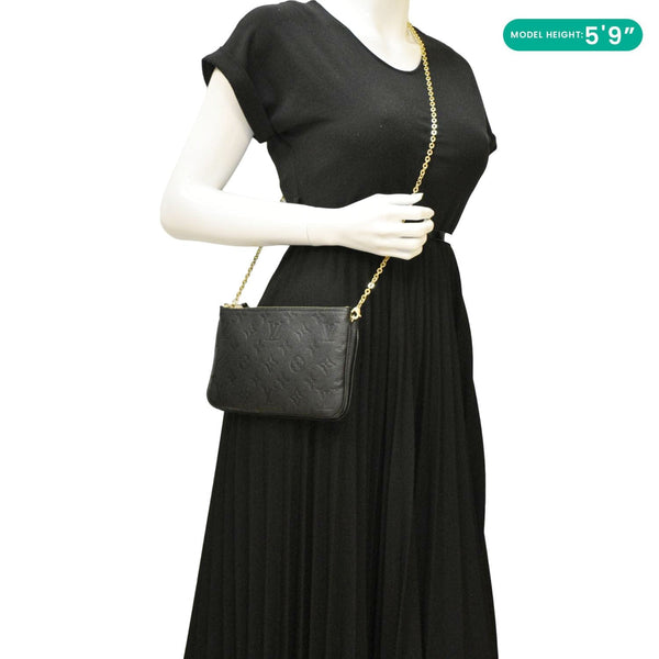 LOUIS VUITTON Double Zip Pochette Monogram Empreinte Crossbody Bag Black