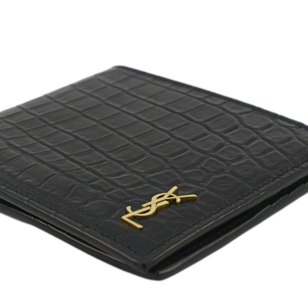YVES SAINT LAURENT Crocodile Print Leather Billfold Wallet Black
