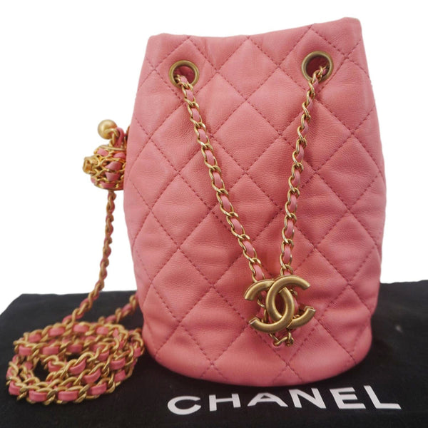 CHANEL Pearl Crush Quilted Leather Drawstring Bucket Bag Pink