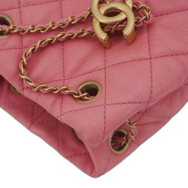 CHANEL Pearl Crush Quilted Leather Drawstring Bucket Bag Pink