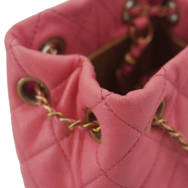 CHANEL Pearl Crush Quilted Leather Drawstring Bucket Bag Pink