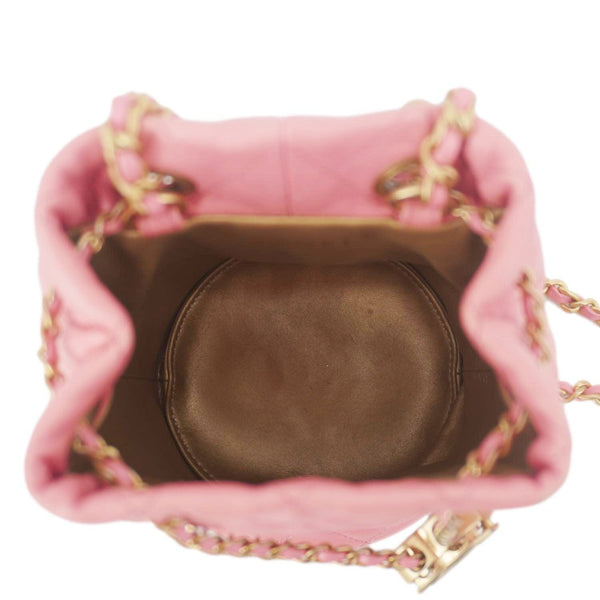 CHANEL Pearl Crush Quilted Leather Drawstring Bucket Bag Pink