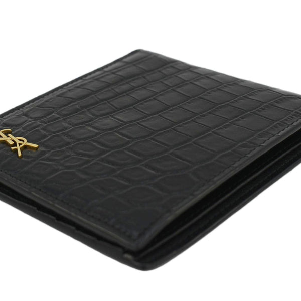 YVES SAINT LAURENT Crocodile Print Leather Billfold Wallet Black