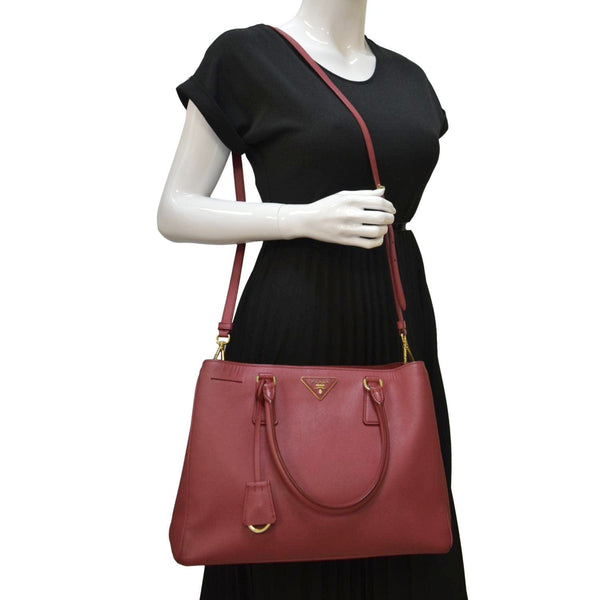 PRADA Lux Saffiano Leather Top Handle Satchel Bag Red