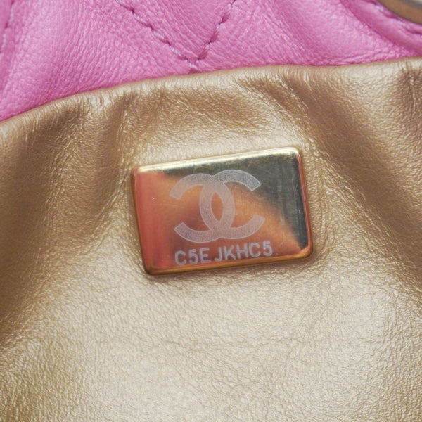 CHANEL Pearl Crush Quilted Leather Drawstring Bucket Bag Pink