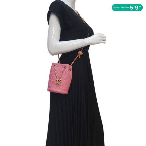 CHANEL Pearl Crush Quilted Leather Drawstring Bucket Bag Pink