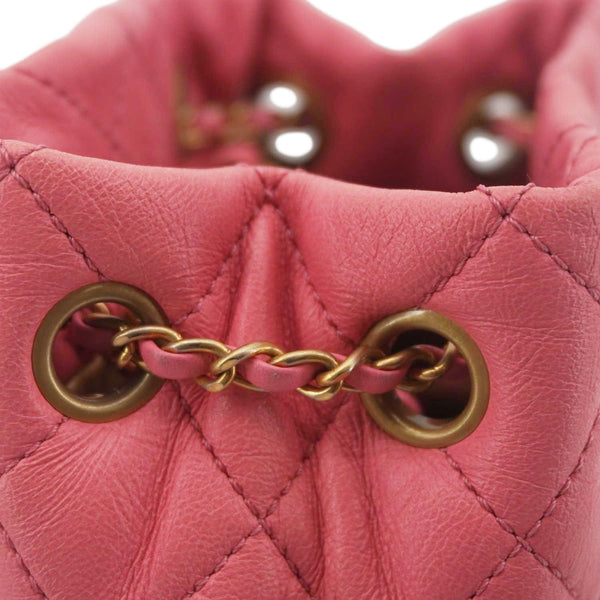 CHANEL Pearl Crush Quilted Leather Drawstring Bucket Bag Pink