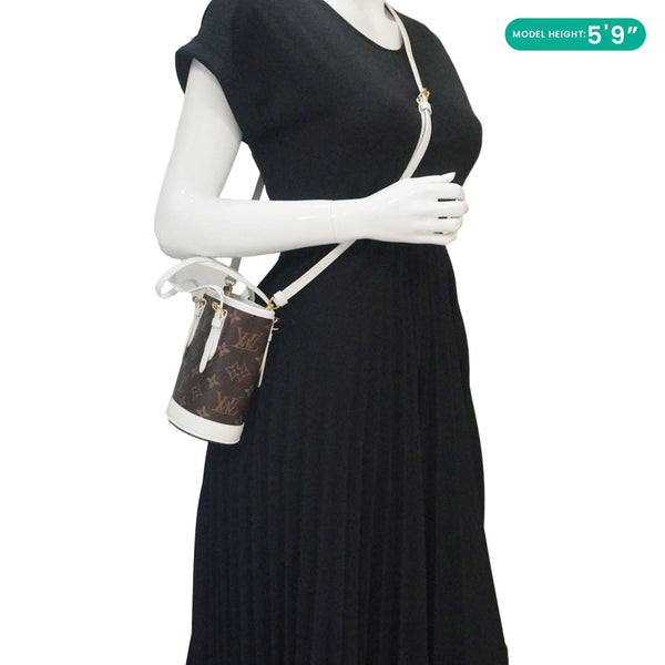 LOUIS VUITTON Nano Bucket Monogram Canvas Crossbody Bag White