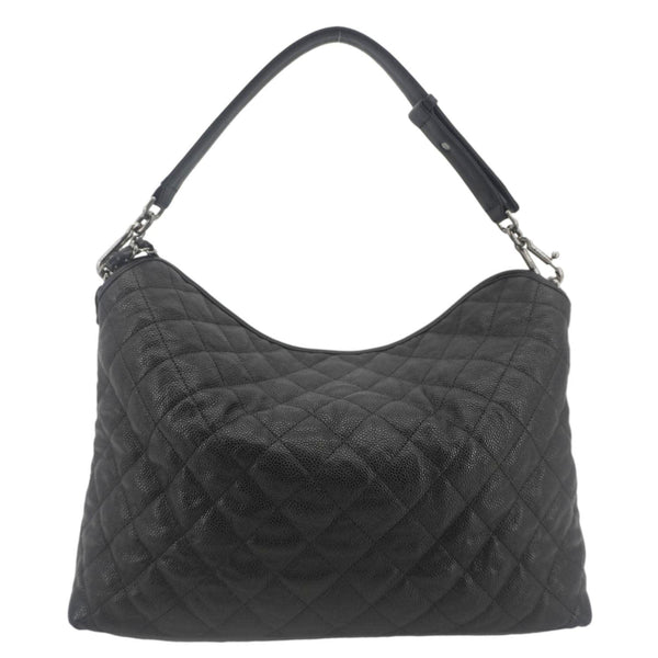 CHANEL French Riviera Quilted Caviar Leather Hobo Bag Black