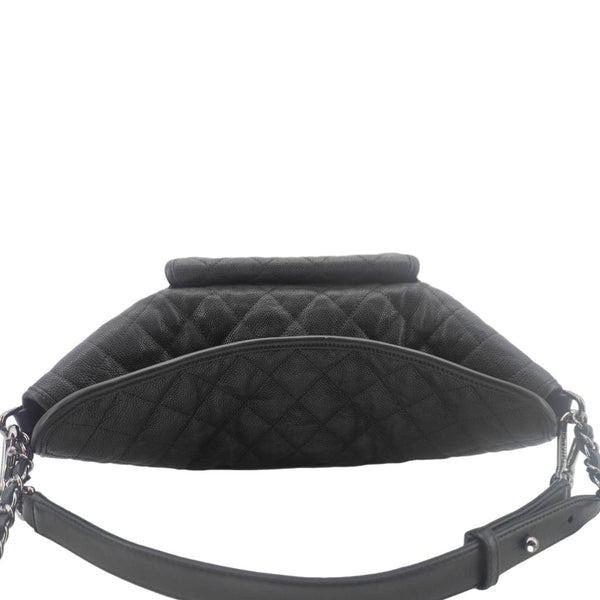 CHANEL French Riviera Quilted Caviar Leather Hobo Bag Black