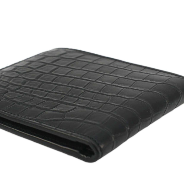 YVES SAINT LAURENT Crocodile Print Leather Billfold Wallet Black