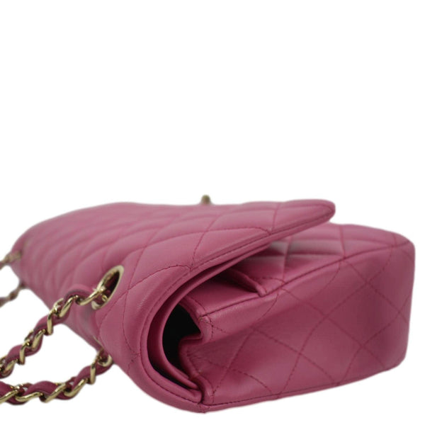 CHANEL Classic Medium Double Flap Quilted Lambskin Leather Shoulder Bag Pink