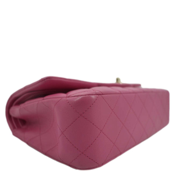 CHANEL Classic Medium Double Flap Quilted Lambskin Leather Shoulder Bag Pink