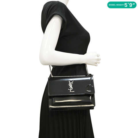 YVES SAINT LAURENT Monogram Sunset Medium Leather Shoulder Bag Black