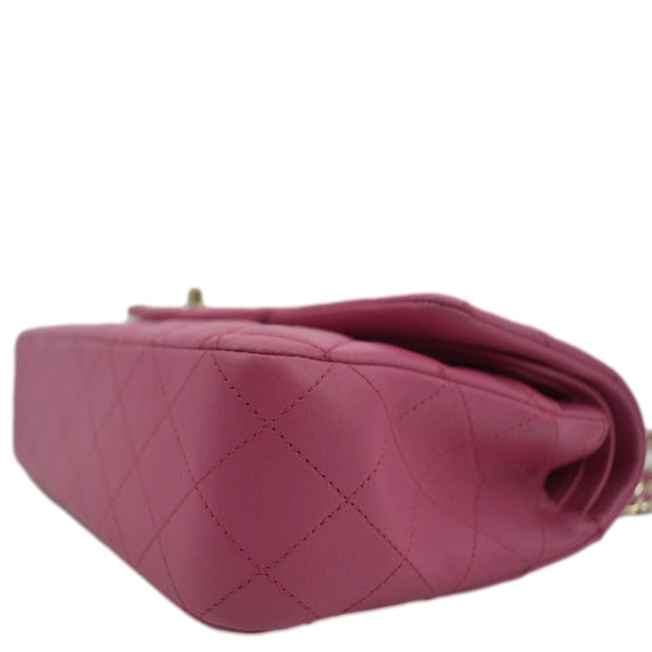 CHANEL Classic Medium Double Flap Quilted Lambskin Leather Shoulder Bag Pink
