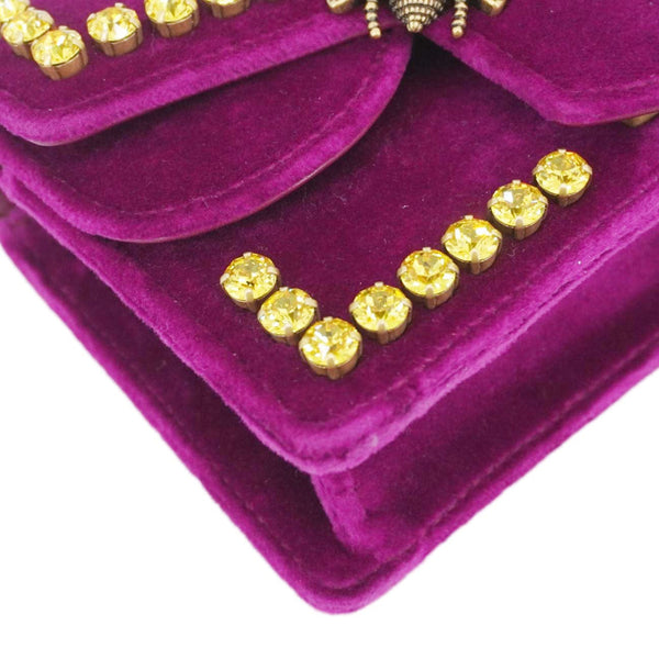 GUCCI Broadway Crystal Bee Mini Velvet Shoulder Bag Raspberry Rose 489218