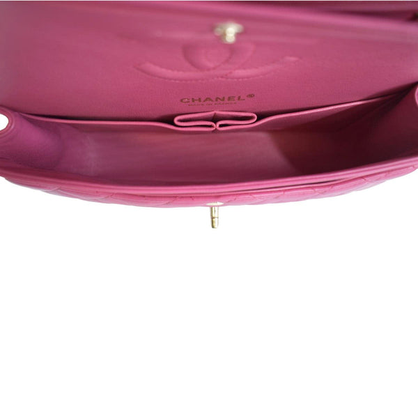 CHANEL Classic Medium Double Flap Quilted Lambskin Leather Shoulder Bag Pink