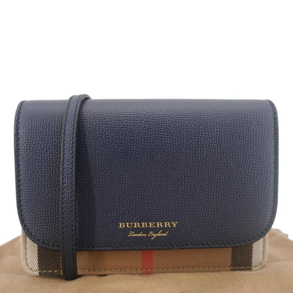 BURBERRY Hampshire Small House Check Crossbody Bag Navy Blue