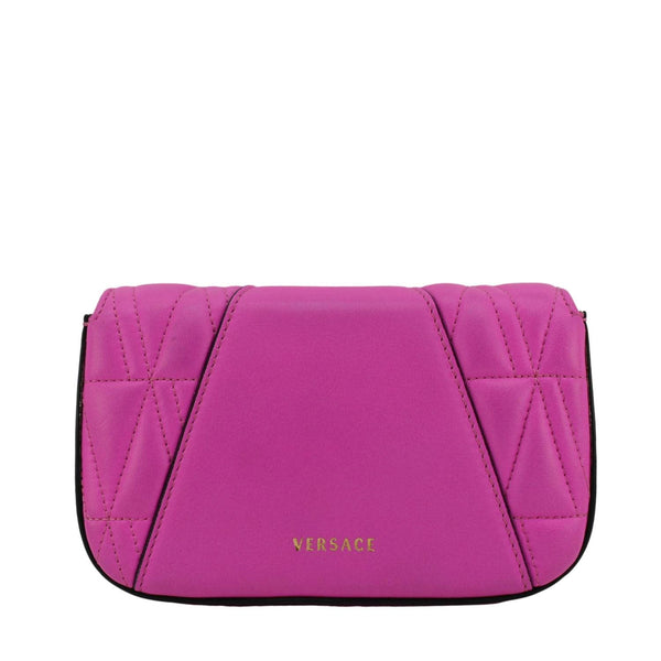 VERSACE Virtus Quilted Leather Chain Crossbody Bag Shock Pink