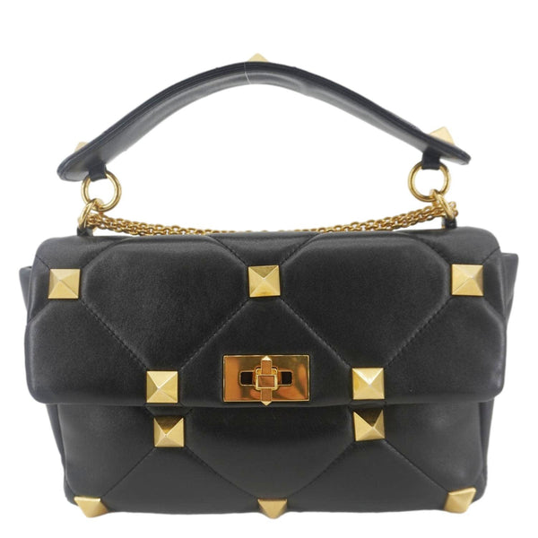 VALENTINO Garavani Roman Stud Medium Leather Crossbody Bag Black