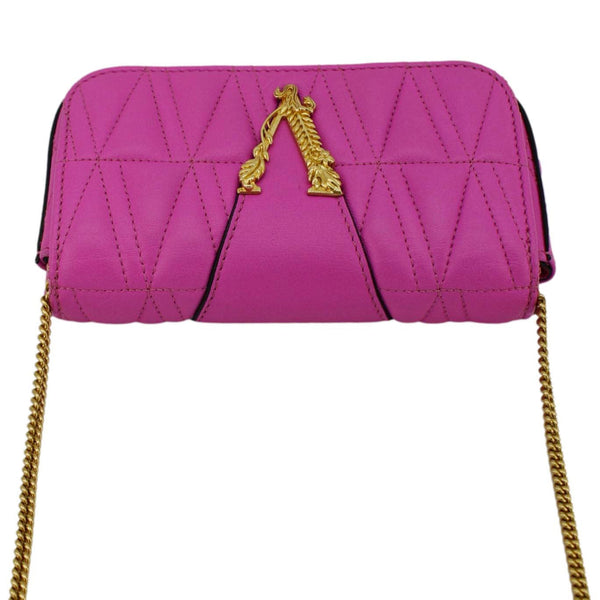 VERSACE Virtus Quilted Leather Chain Crossbody Bag Shock Pink