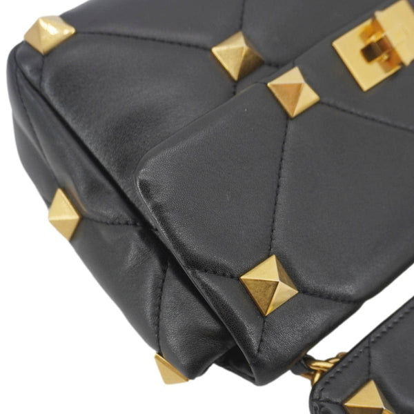 VALENTINO Garavani Roman Stud Medium Leather Crossbody Bag Black