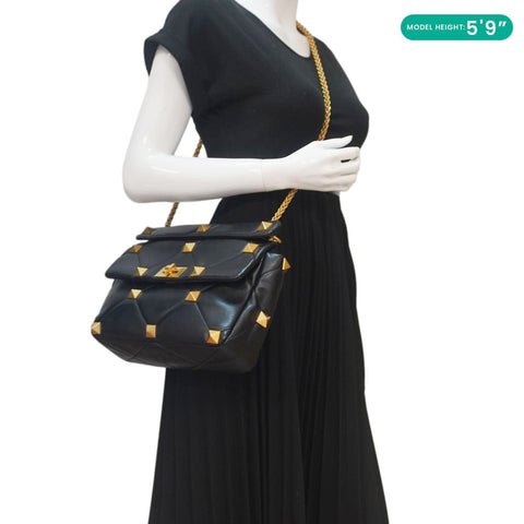 VALENTINO Garavani Roman Stud Medium Leather Crossbody Bag Black