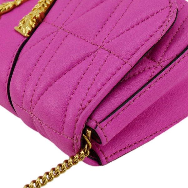 VERSACE Virtus Quilted Leather Chain Crossbody Bag Shock Pink