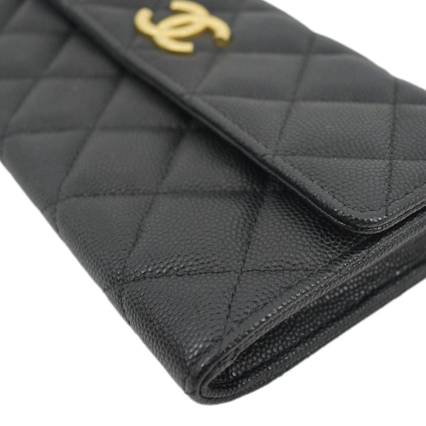 CHANEL Long Flap Quilted Caviar Wallet CLose look