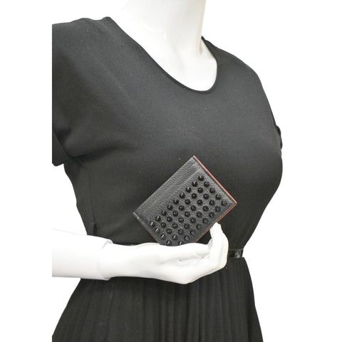 CHRISTIAN LOUBOUTIN Kios Spike Leather Card Holder Black