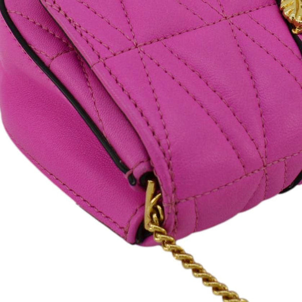 VERSACE Virtus Quilted Leather Chain Crossbody Bag Shock Pink