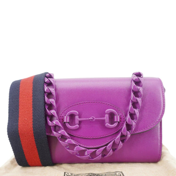 GUCCI Horsebit 1955 mini Leather Shoulder Bag Purple 724713