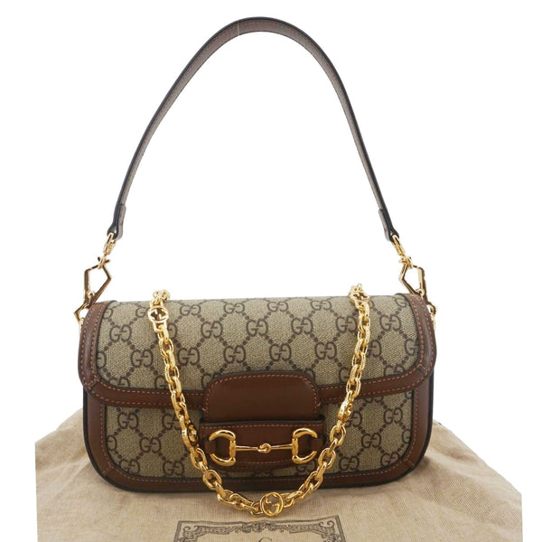 GUCCI Horsebit 1955 Small GG Supreme Canvas Shoulder Bag Beige 735178