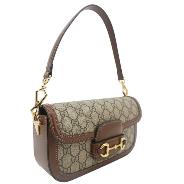 GUCCI Horsebit 1955 Small GG Supreme Canvas Shoulder Bag Beige 735178