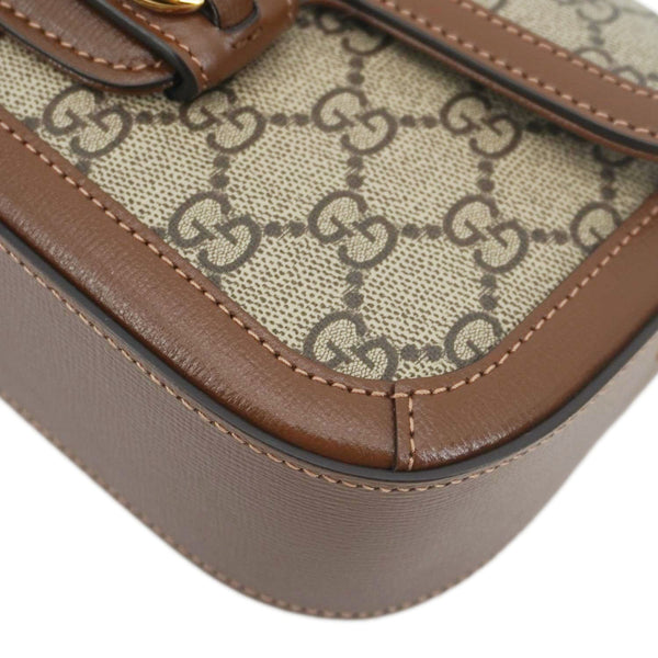 GUCCI Horsebit 1955 Small GG Supreme Canvas Shoulder Bag Beige 735178