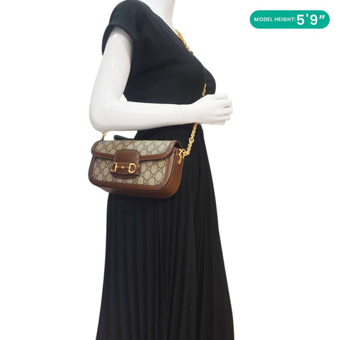 GUCCI Horsebit 1955 Small GG Supreme Canvas Shoulder Bag Beige 735178