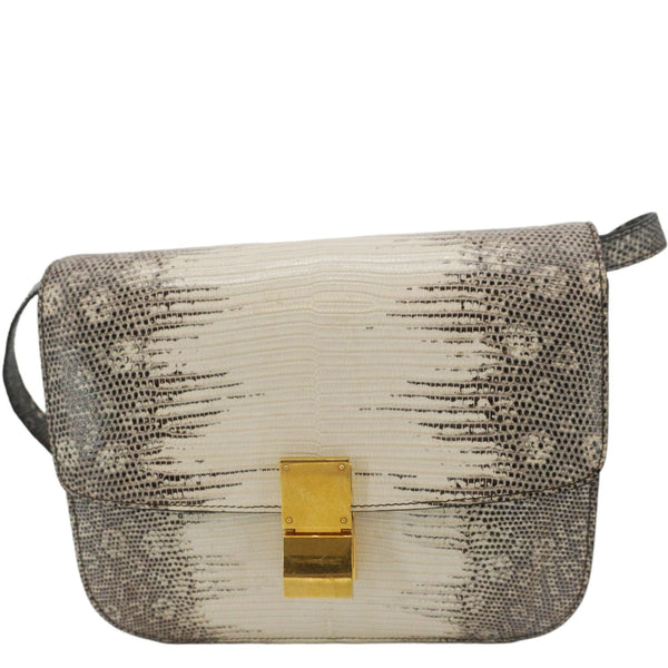 CELINE Classic Box Medium Lizard Leather Shoulder Bag Natural
