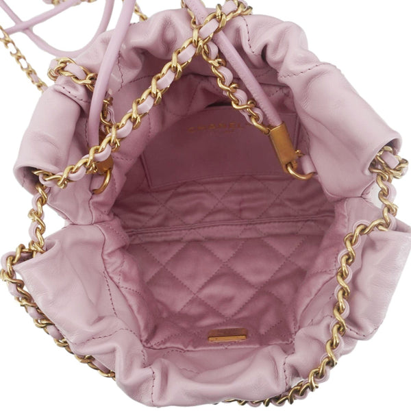 CHANEL 22 Mini Shiny Calfskin Leather Chain Crossbody Bag Pink