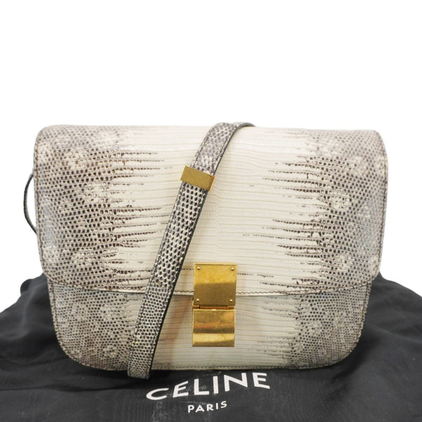 CELINE Classic Box Medium Lizard Leather Shoulder Bag Natural