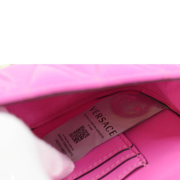 VERSACE Virtus Quilted Leather Chain Crossbody Bag Shock Pink